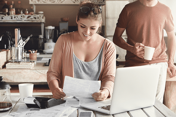 couple looking at loan application